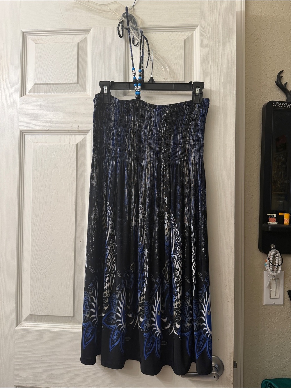 Women's Black & Blue Smocked Waist Maxi dress